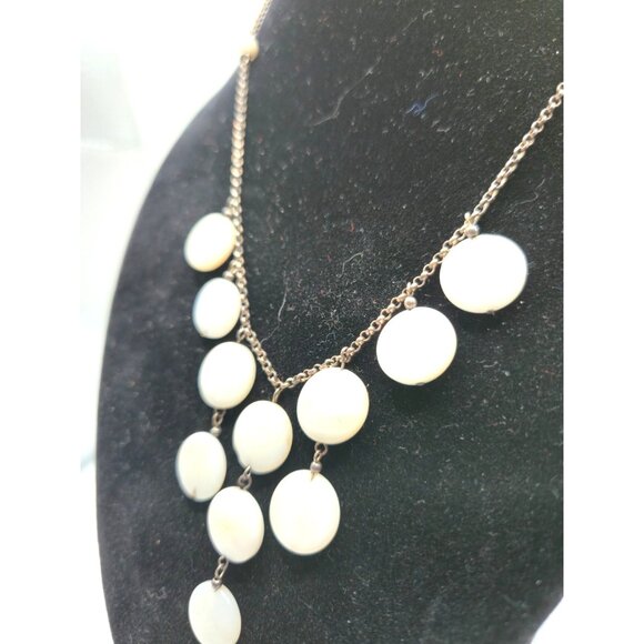 Sterling Silver 925 GLP Mother of Pearl Disc Bib Necklace Cascading - Picture 2 of 5